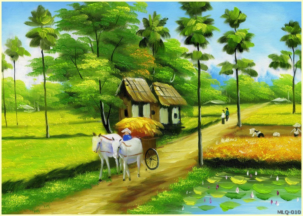 Phong cảnh làng quê - sơn dầu MLQ-010